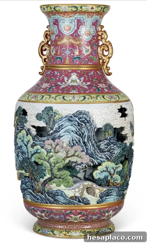 Chinese Imperial Phoenix Revolving Vase