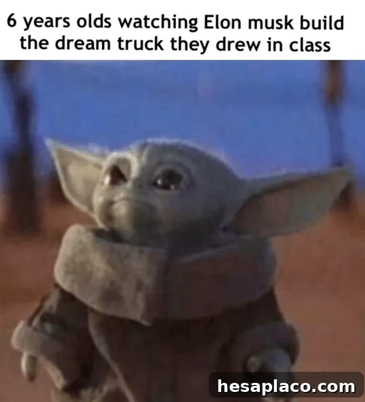baby yoda cyber truck meme