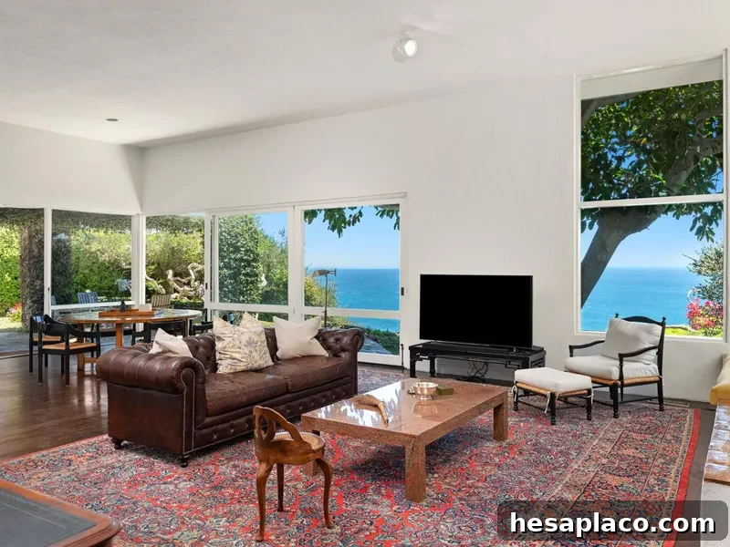 Living room in James Olson's Cliffside Drive Malibu home