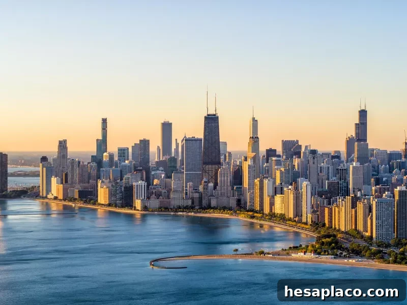 Chicago cityscape at sunrise