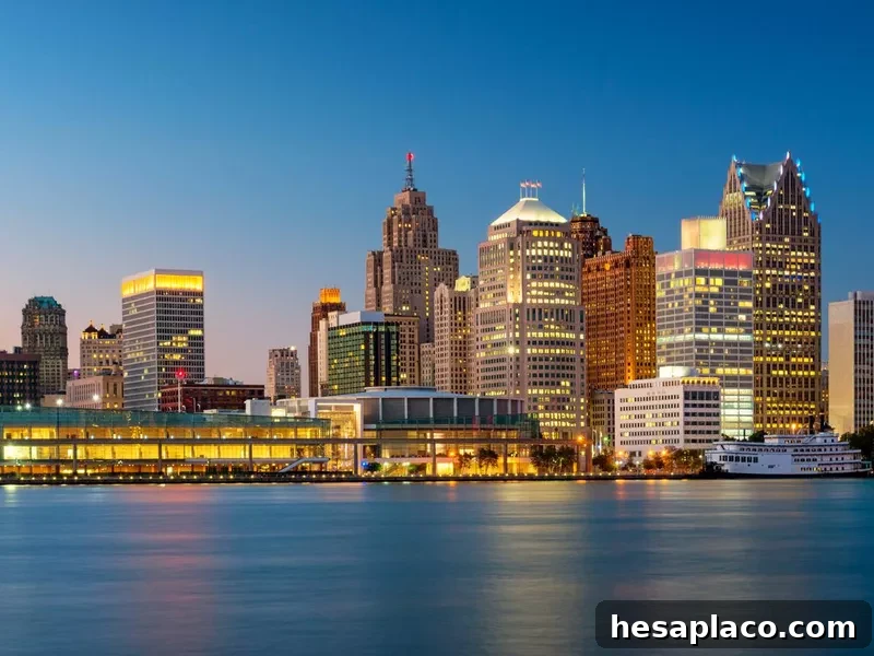 Detroit city view at night