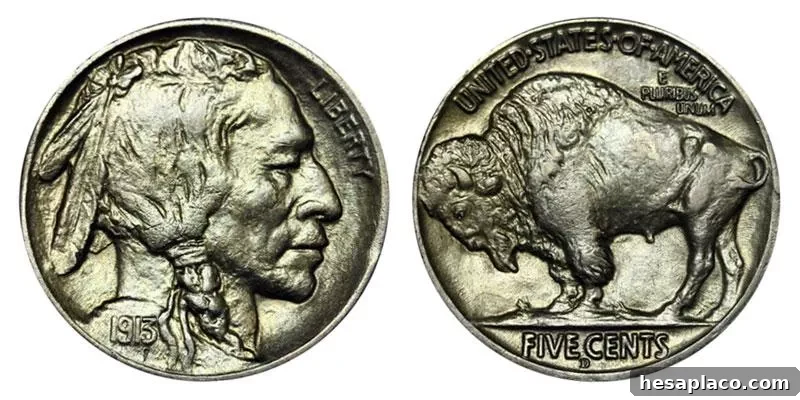1913 D Line Type Buffalo Nickel