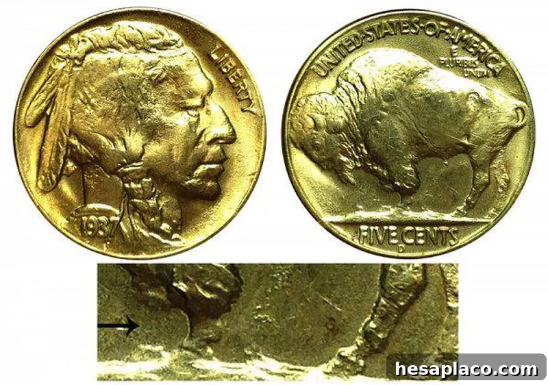 1937 D 3 Legs Buffalo Nickel