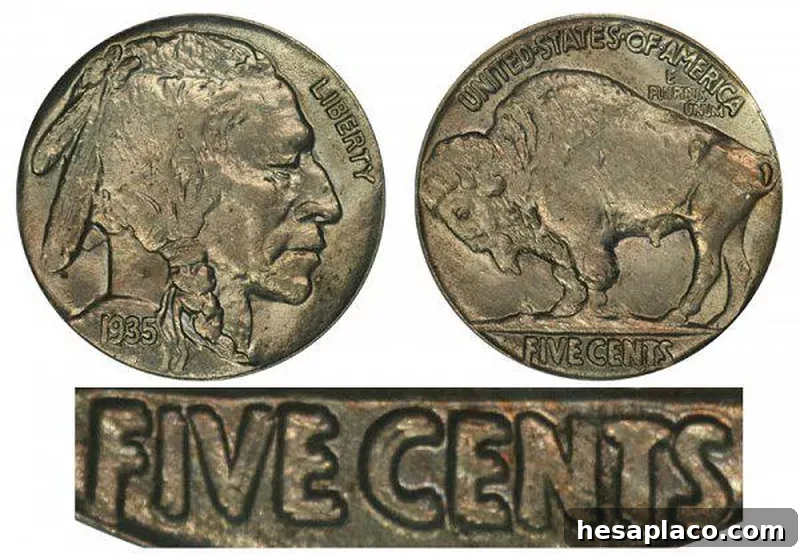 1935 Doubled Die Reverse Buffalo Nickel