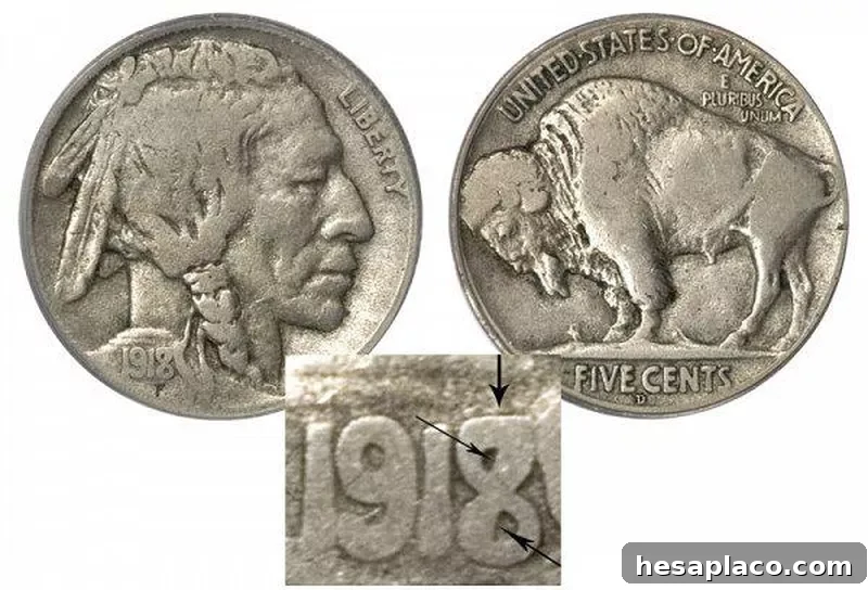 1918 D 8 Over 7 Buffalo Nickel