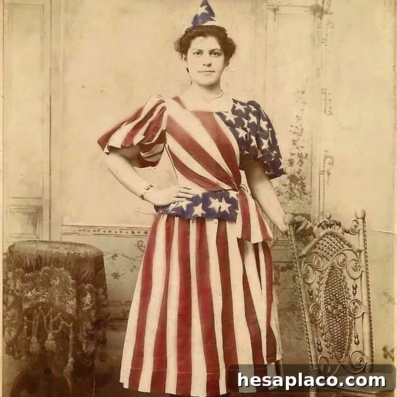 Woman wearing an American flag dress