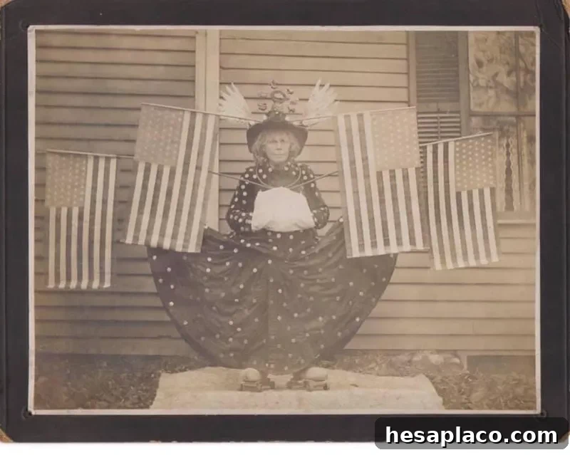 Woman with American flags on roller skates