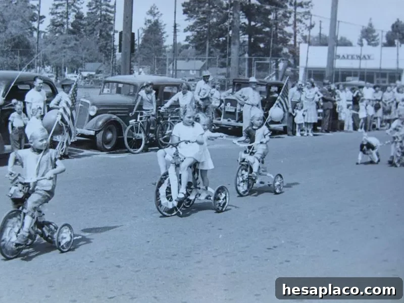 Children on bikes in a Fourth of July parade