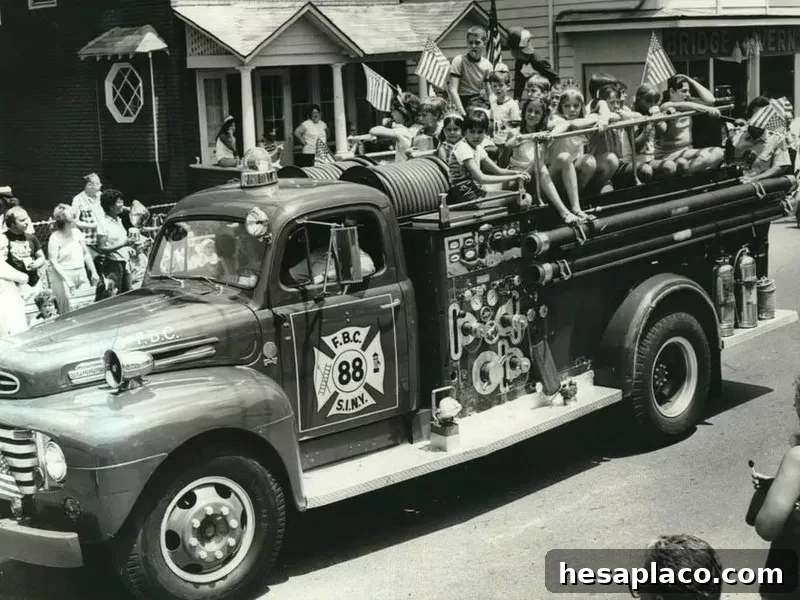 Children riding on a Staten Island fire truck