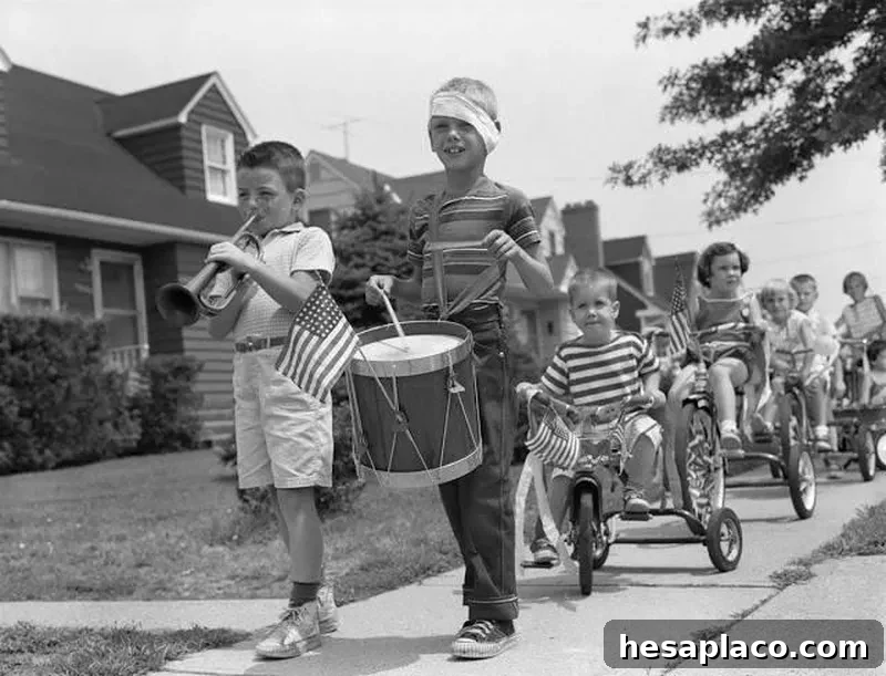Children performing in a 1950s neighborhood parade