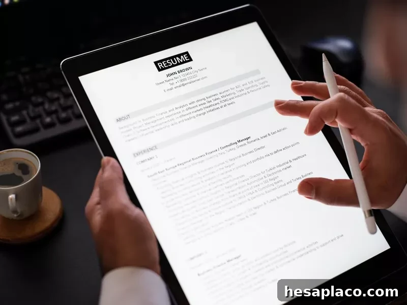 Businessman Reading A Resume On Digital Tablet To Hire Correct Personnel
