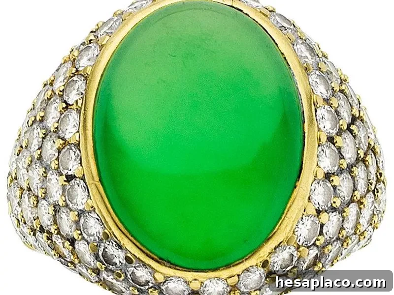 Jadeite Jade, Diamond, and Gold Ring