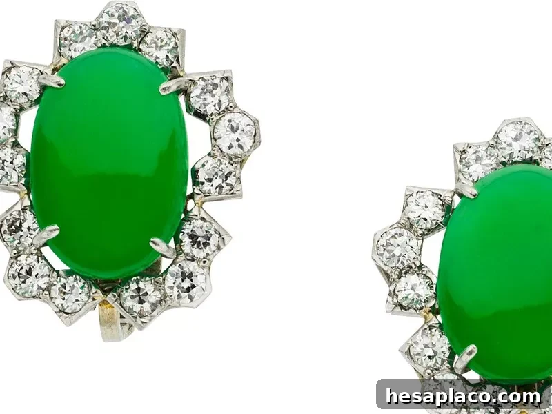 Jadeite Jade, Diamond, and Platinum Earrings