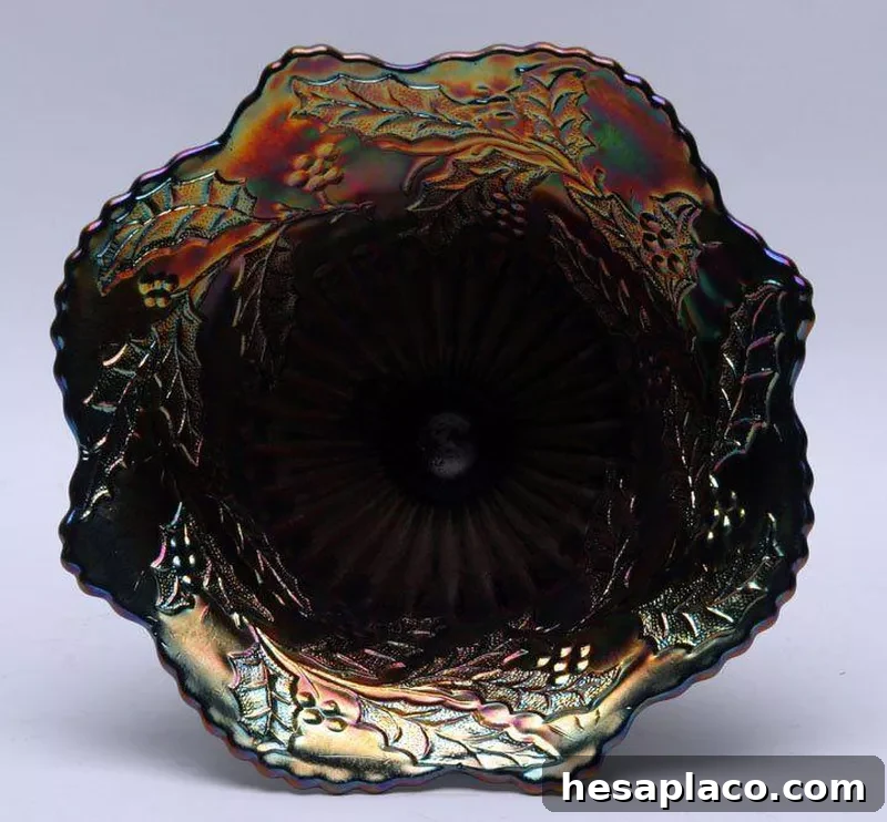 Front view of dugan carnival glass
