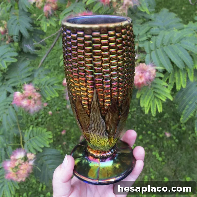 Northwood Blue Carnival Glass Corn Vase