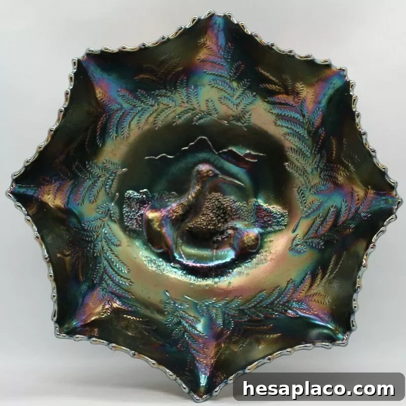 Kiwi Antique Amethyst Carnival Glass