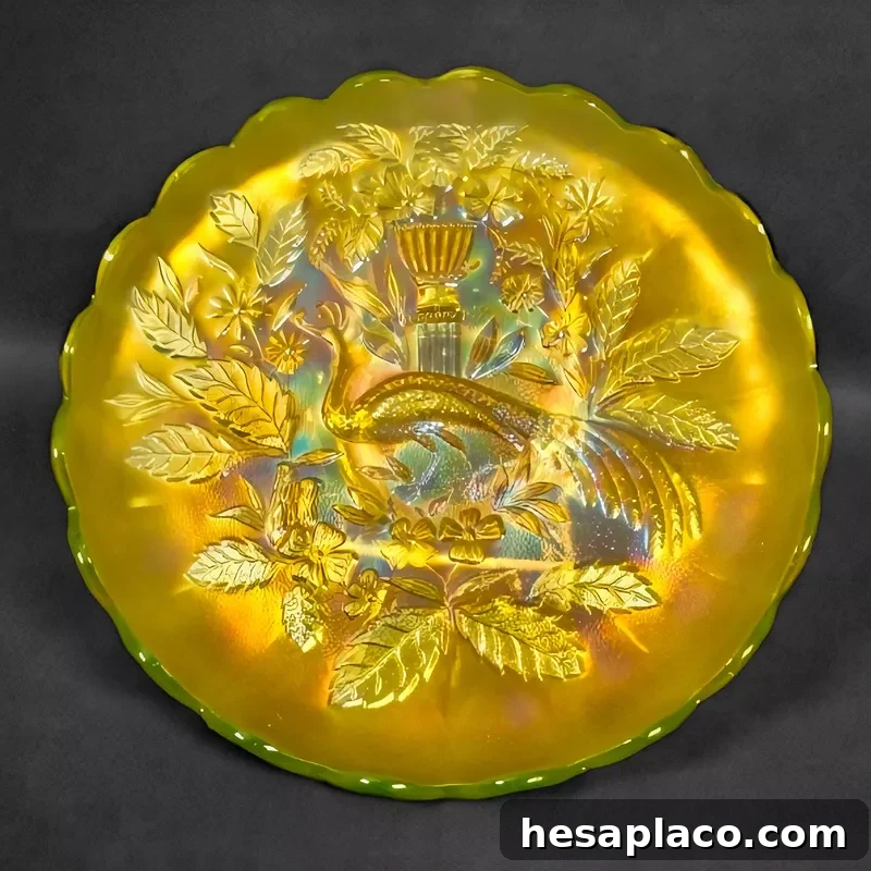 Northwood Peacock Vaseline Bowl