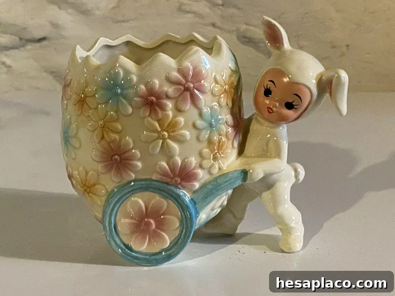 Vintage Relpo Easter Bunny Pixie Egg Cart Planter