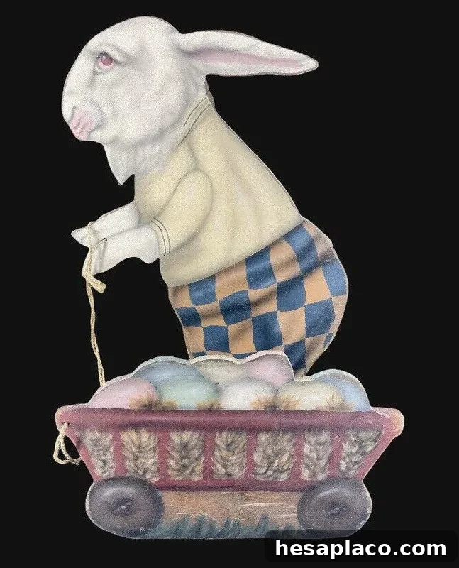 Vintage Boardwalk Originals Large Hand-Painted Wooden Easter Bunny Decoration