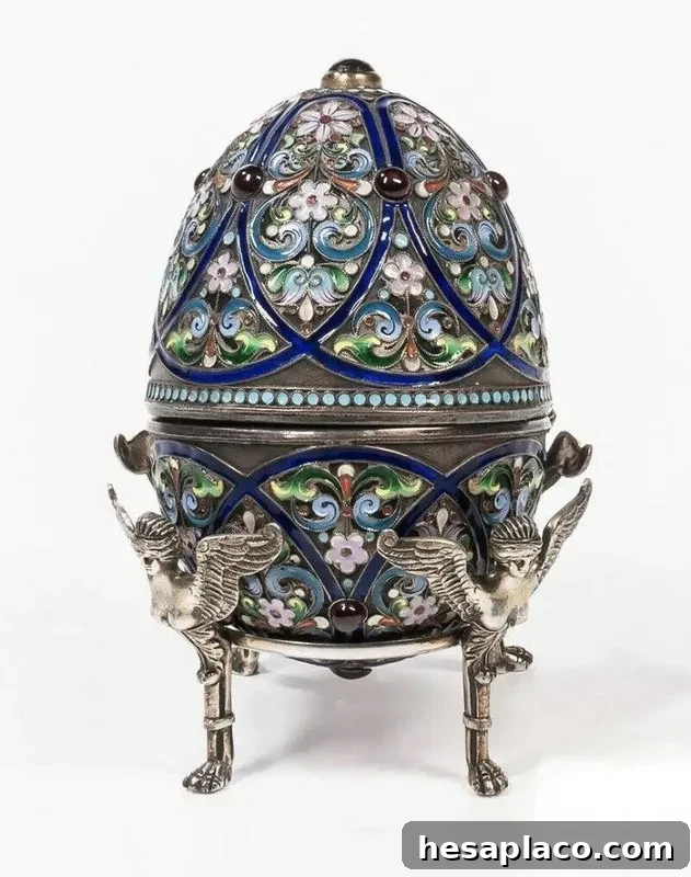 Antique Russian Silver Enameled Easter Egg