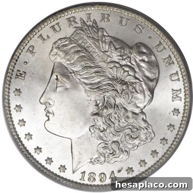 Top 30 Most Valuable Morgan Silver Dollars to Collect 18 1894 Unmarked Morgan Silver Dollar front