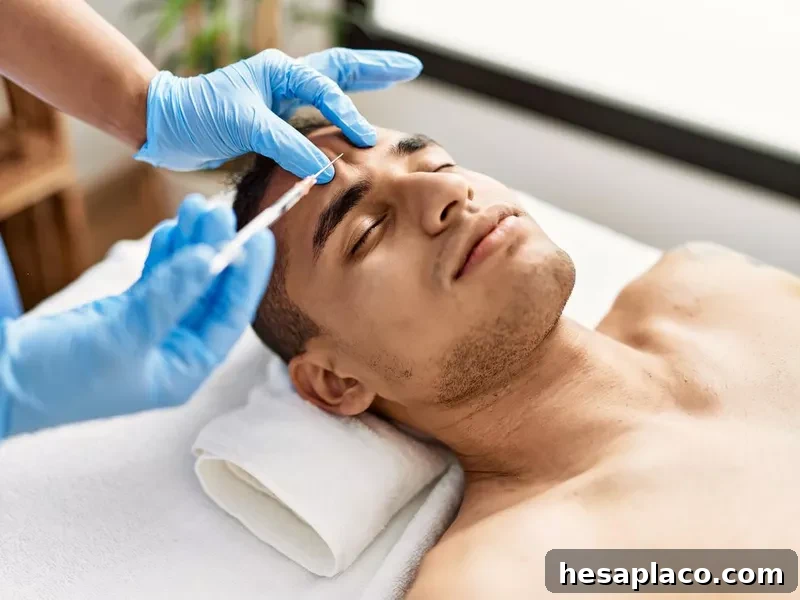 Doctor injecting botox on man