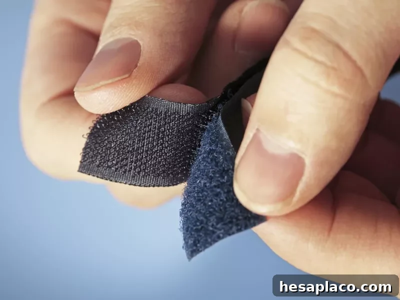 Pair of hands holding two sides of Velcro
