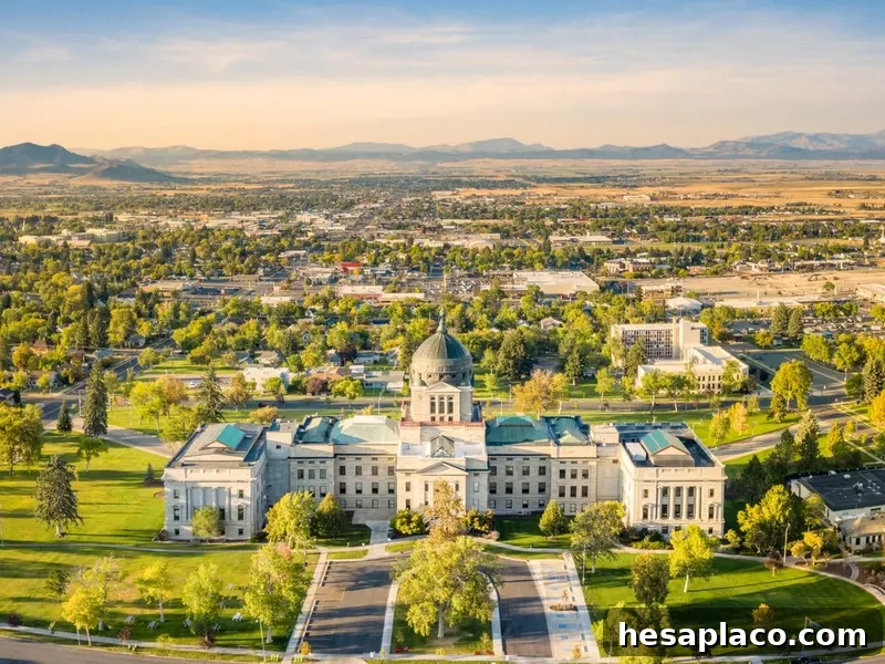 Montana State Capitol, in Helena, on a sunny and hazy afternoon.