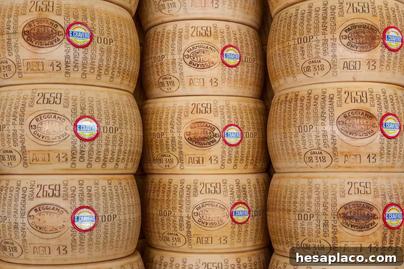 Wheels of Parmesan cheese