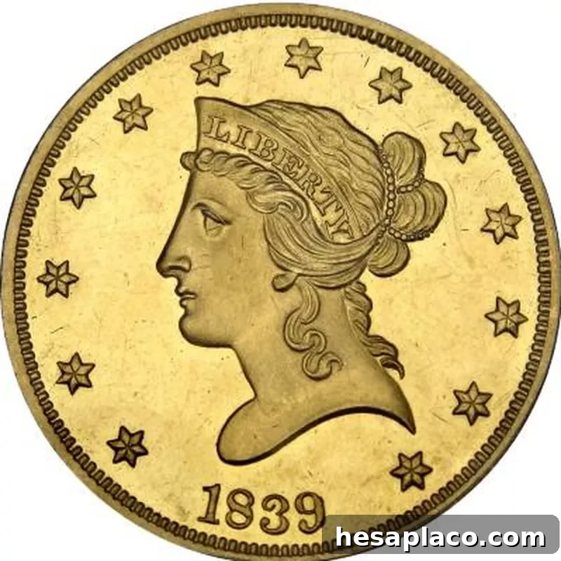 1839 Proof Liberty Head Gold Eagle Coin