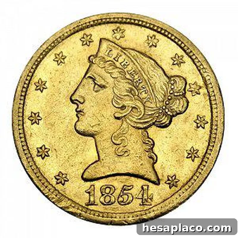 1854 Coronet Head Gold Half Eagle Coin