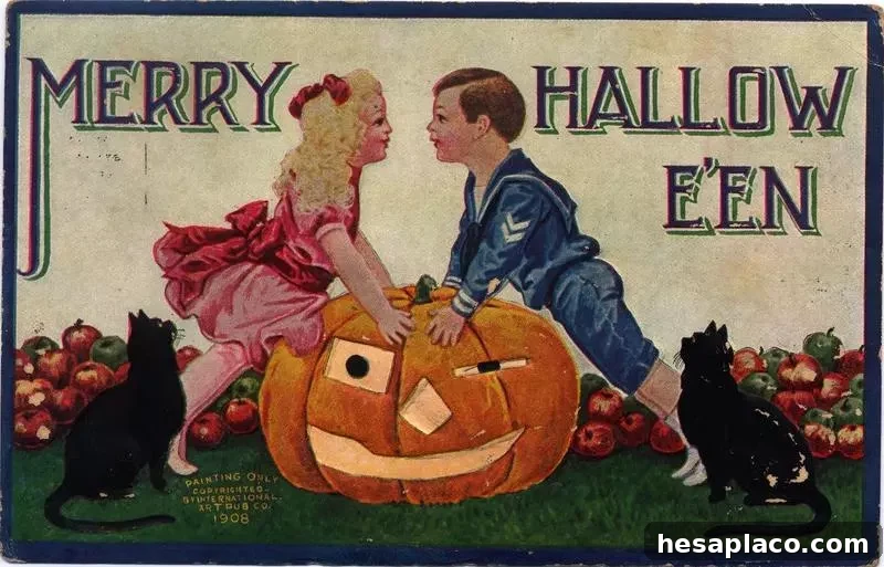 Merry Halloween vintage postcard from 1908