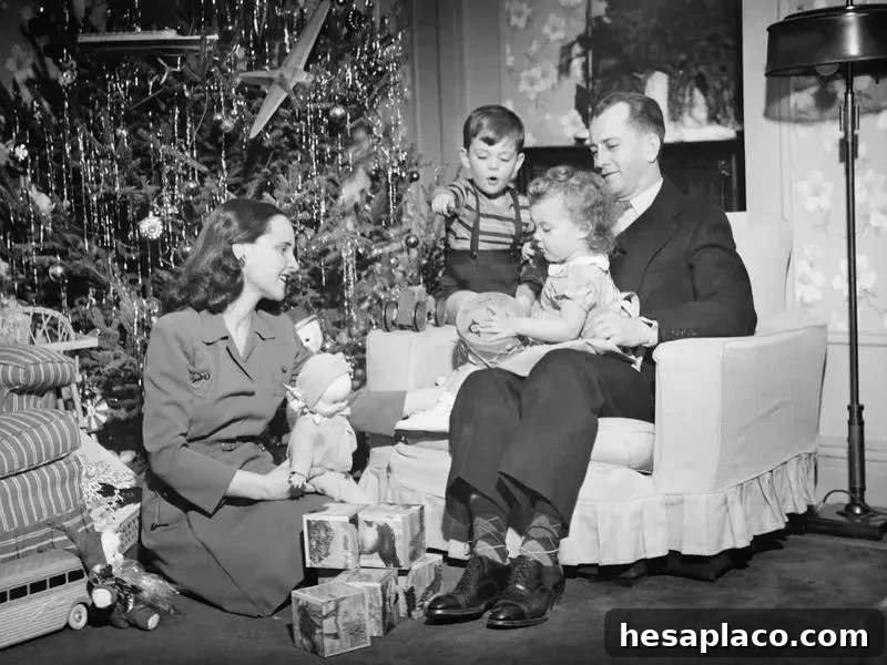 Family opening Christmas presents