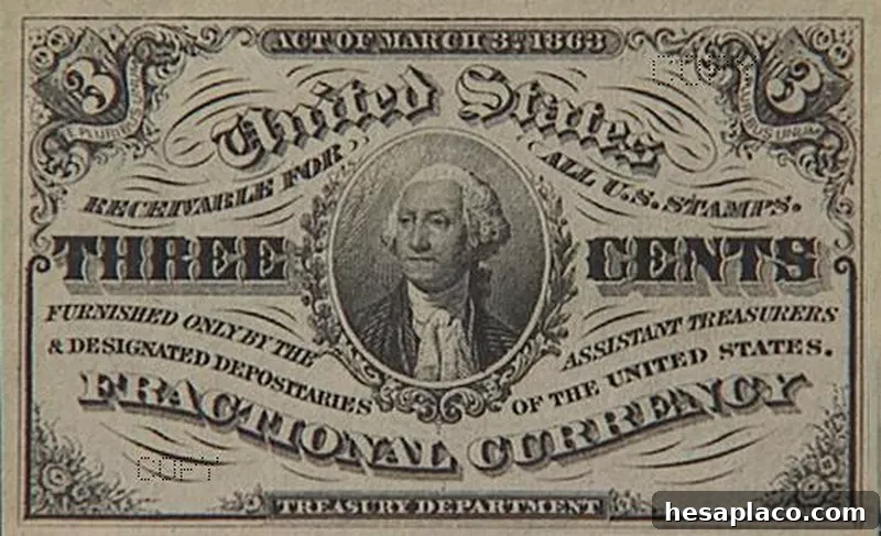 US 3 Cent Note rare bill