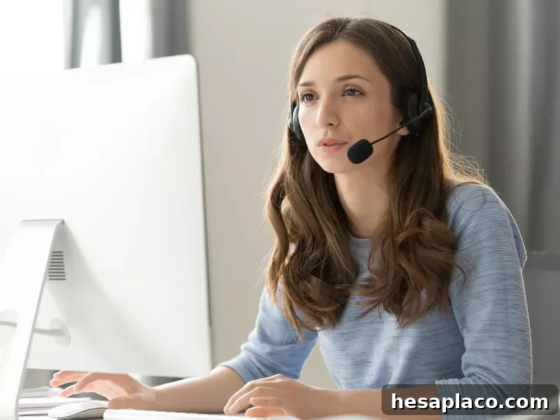 Online salesperson talking on a headset
