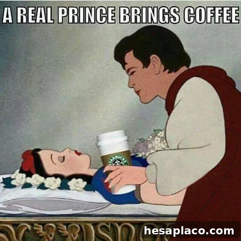 The prince bringing Snow White coffee