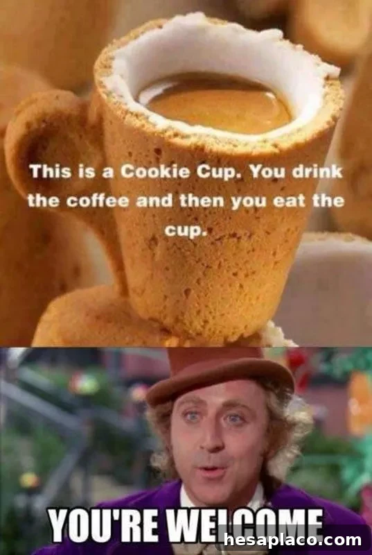 A cookie cup filled with coffee