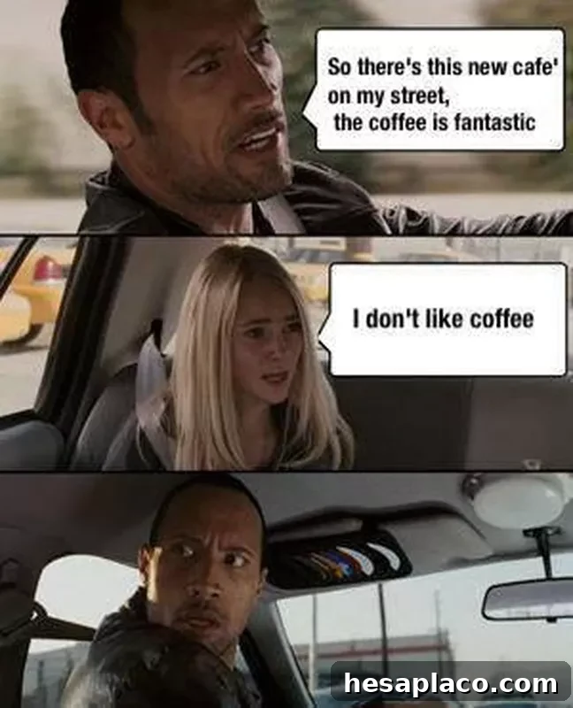 Funny coffee meme with The Rock