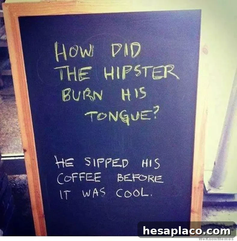 Hipster sipping coffee before it was cool sign