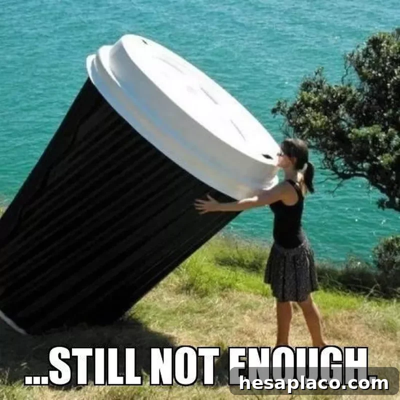 Coffee Memes: Woman drinking giant cup of coffee