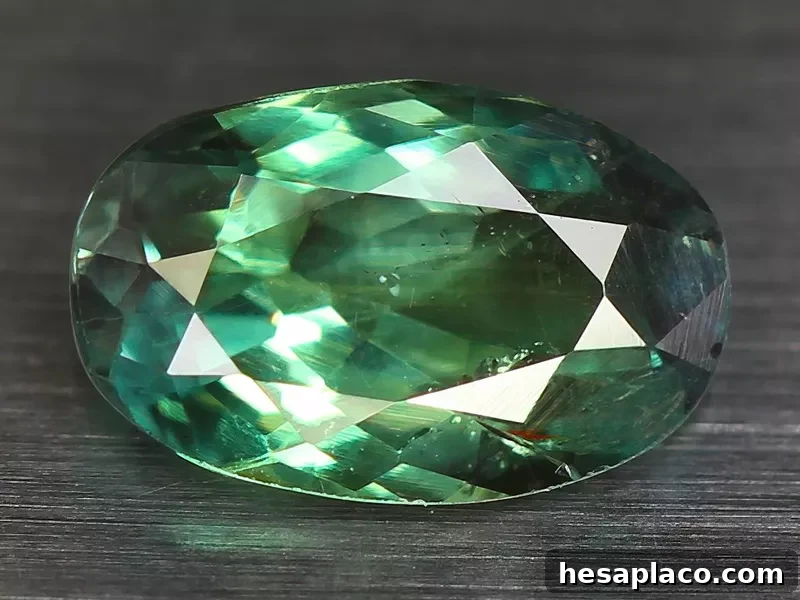 Natural gemstone alexandrite with color change on gray background