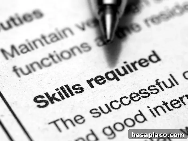 A job description including skills required