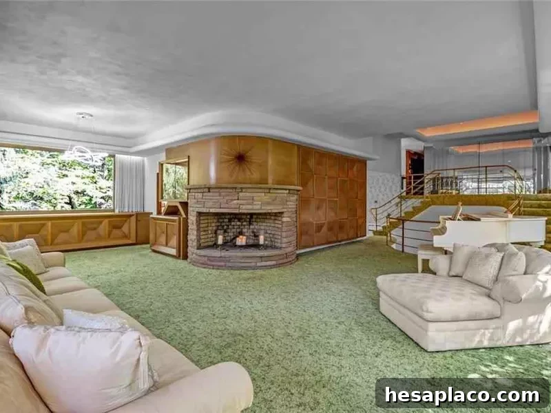 The living area with a fireplace