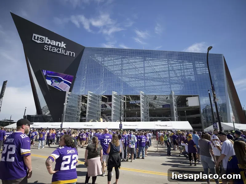Fans wait outside in line to get in U.S. Bank Stadium