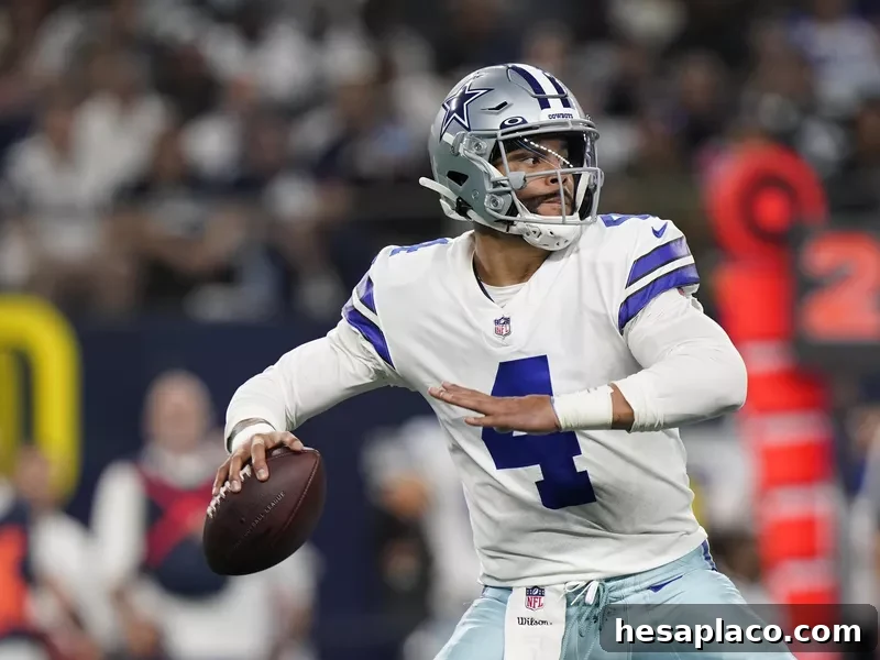 Dallas Cowboys quarterback Dak Prescott looks to pass