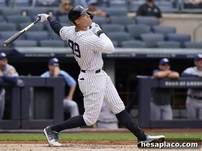 New York Yankees designated hitter Aaron Judge watches path of ball