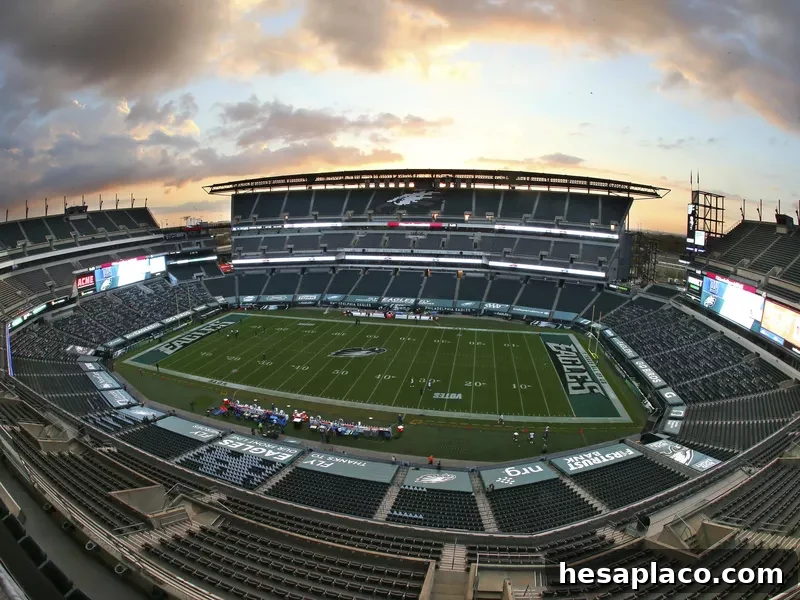 The sun sets behind Lincoln Financial Field