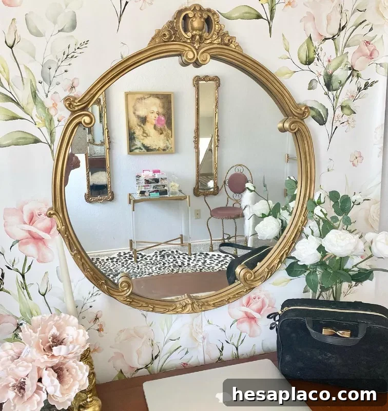 Ornate mirror on cloffice wall