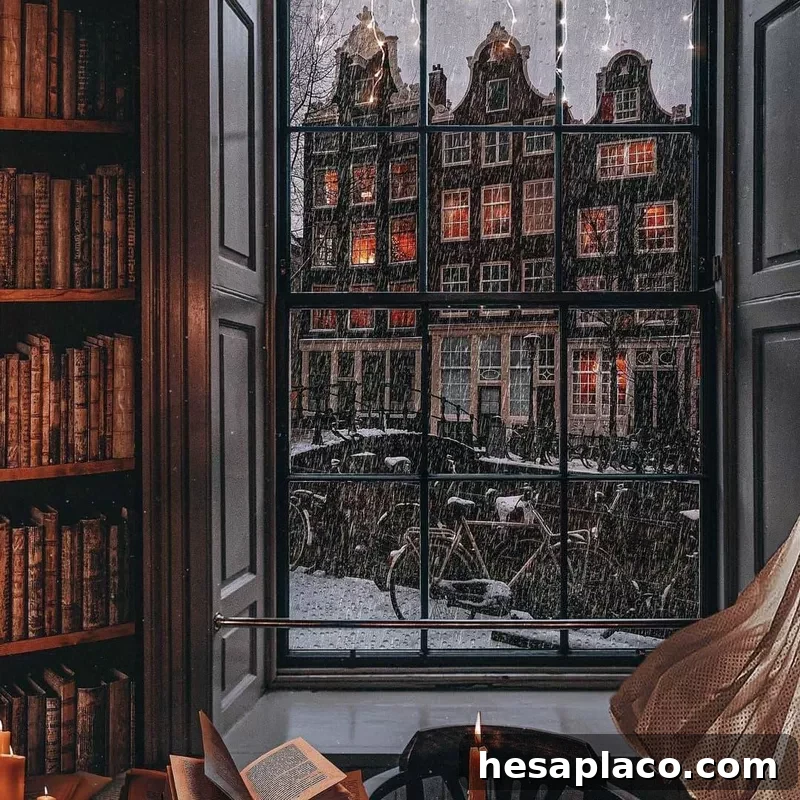 Cozy library with big window