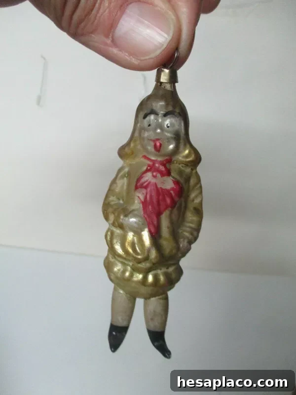 Vintage Glass Annealed Leg Victorian Child With Long Hair Christmas Ornament